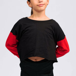  Studio Essentials Colour Block Girls Boxy Raw Edge Long Sleeve Crop T-Shirt
